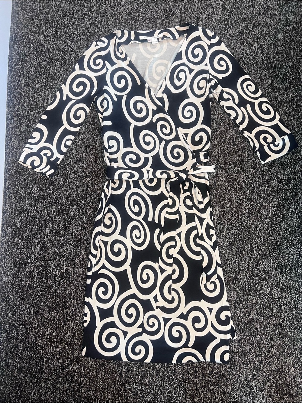 Diane von Furstenberg DVF New Julian Two Silk Wrap Dress Black Cream Swirl